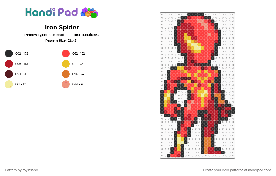 Iron Spider - Fuse Bead Pattern by royinsano on Kandi Pad - red