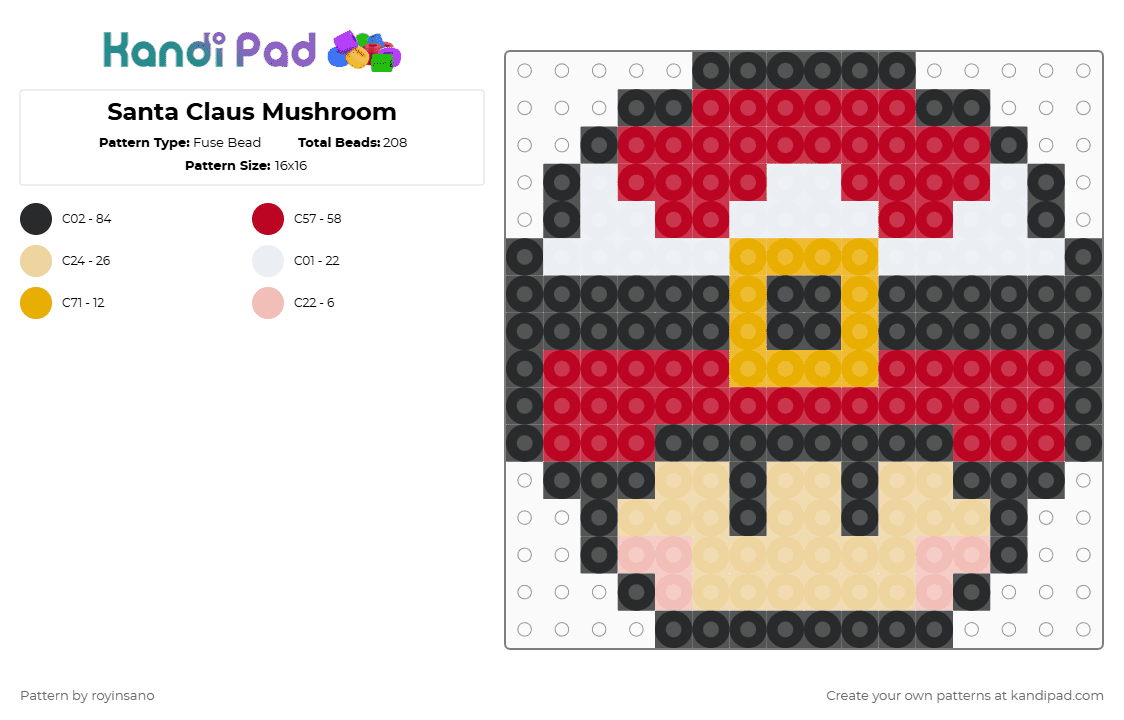 Santa Claus Mushroom - Fuse Bead Pattern by royinsano on Kandi Pad - red
