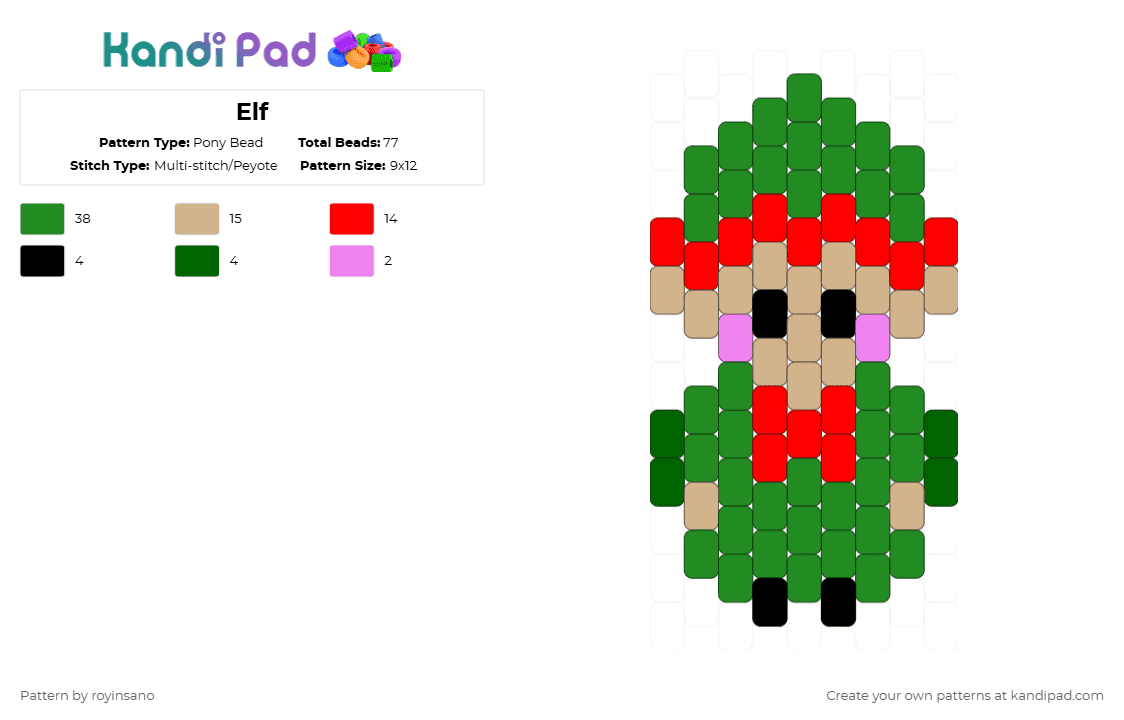 Elf - Pony Bead Pattern by royinsano on Kandi Pad - green