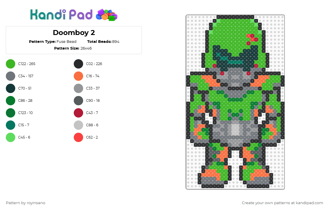 Doomboy 2 - Fuse Bead Pattern by royinsano on Kandi Pad - gray,green