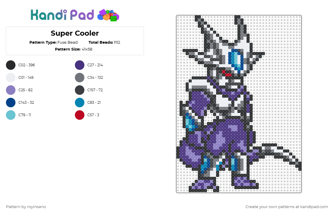 Super Cooler - Fuse Bead Pattern by royinsano on Kandi Pad - black,gray,pink,purple