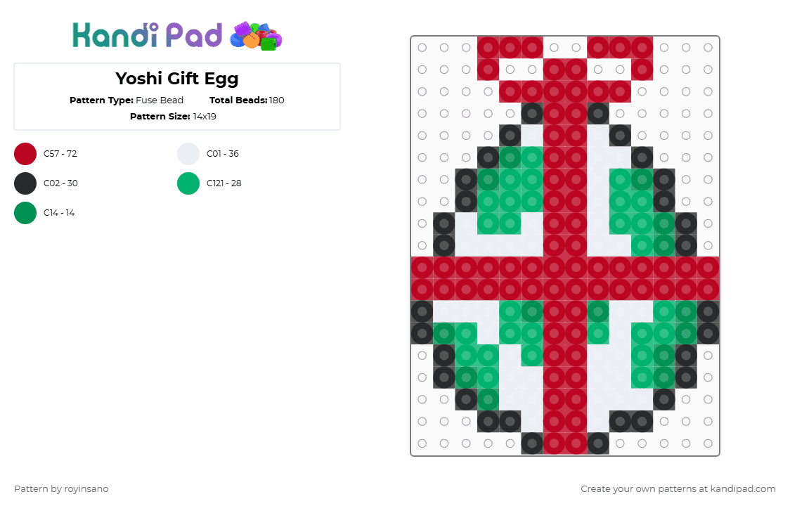 Yoshi Gift Egg - Fuse Bead Pattern by royinsano on Kandi Pad - red,green