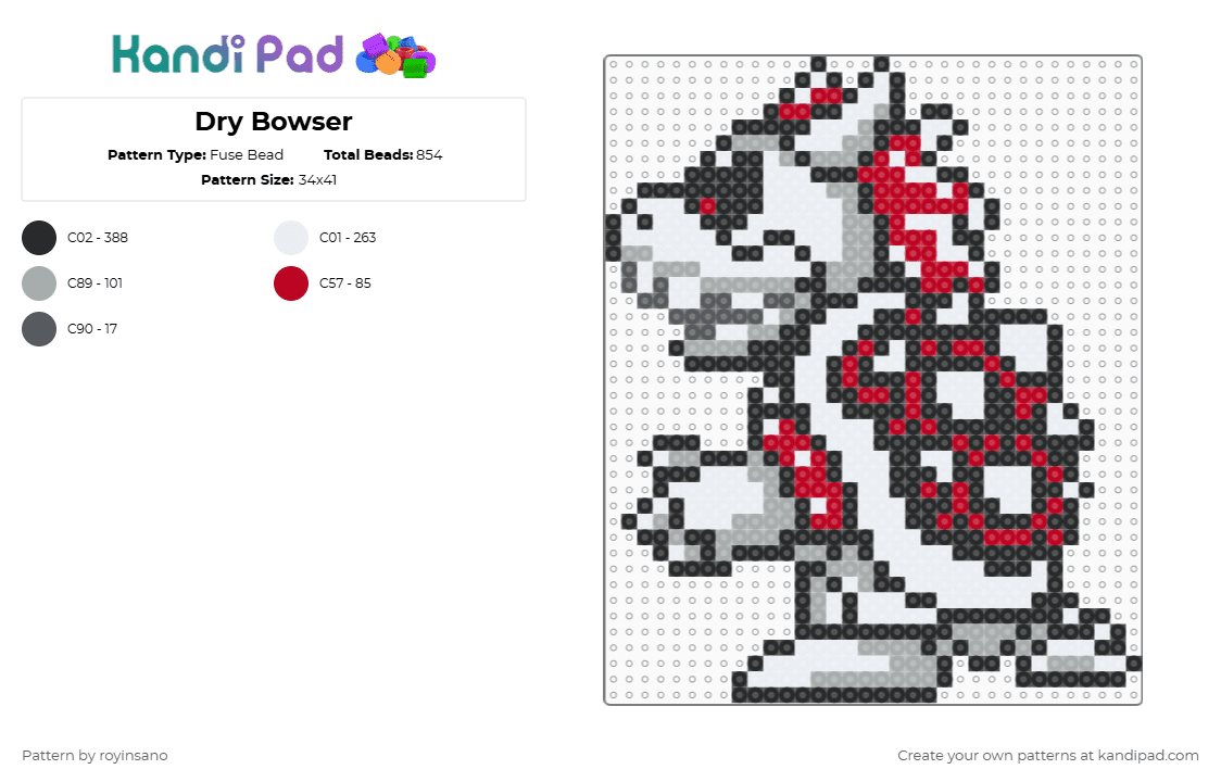 Dry Bowser - Fuse Bead Pattern by royinsano on Kandi Pad - red,gray