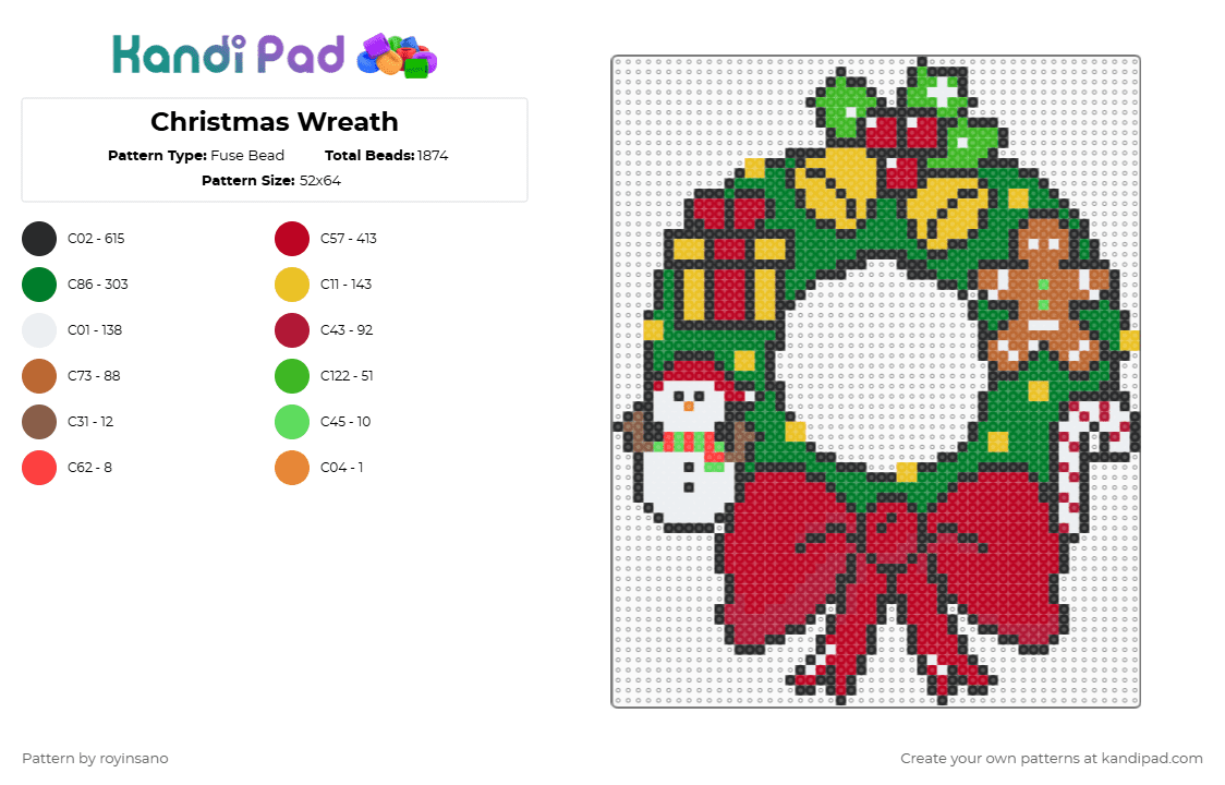 Christmas Wreath - Fuse Bead Pattern by royinsano on Kandi Pad - red,green