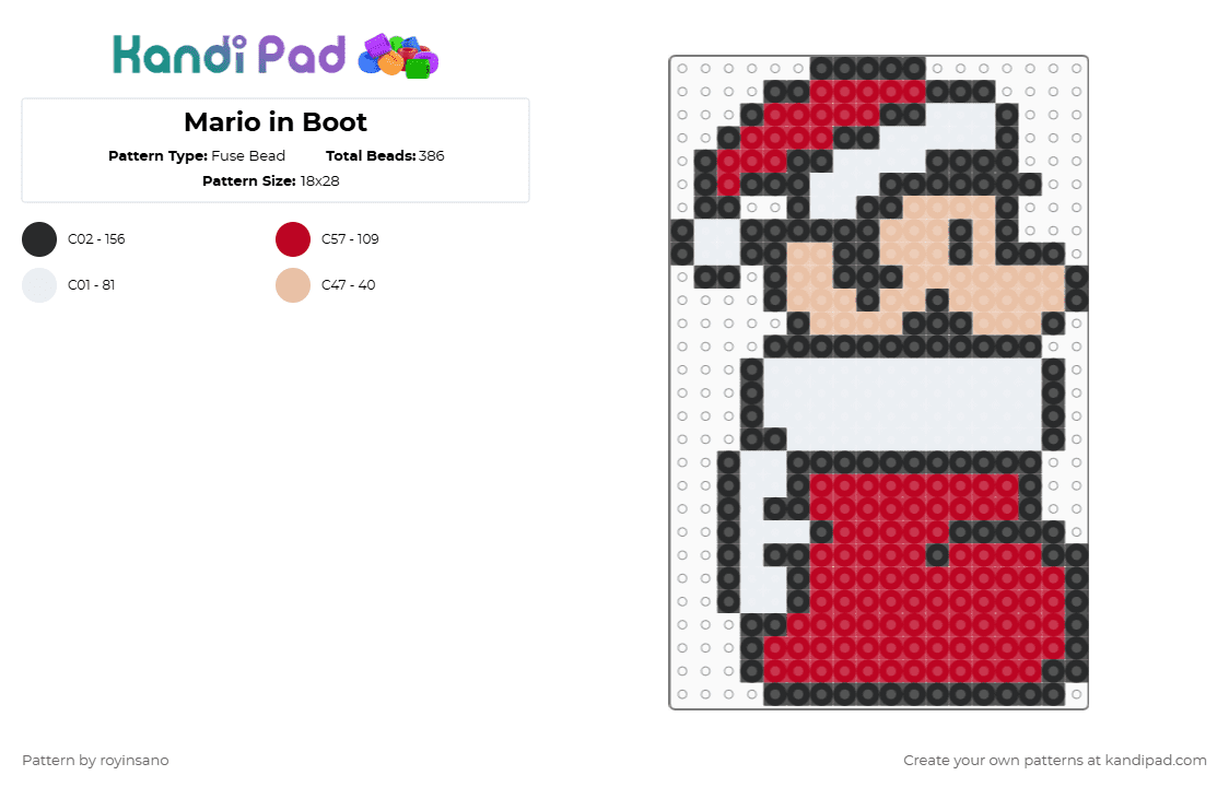 Mario in Boot - Fuse Bead Pattern by royinsano on Kandi Pad - beige,red