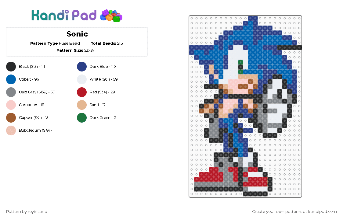 Sonic - Fuse Bead Pattern by royinsano on Kandi Pad - blue,gray