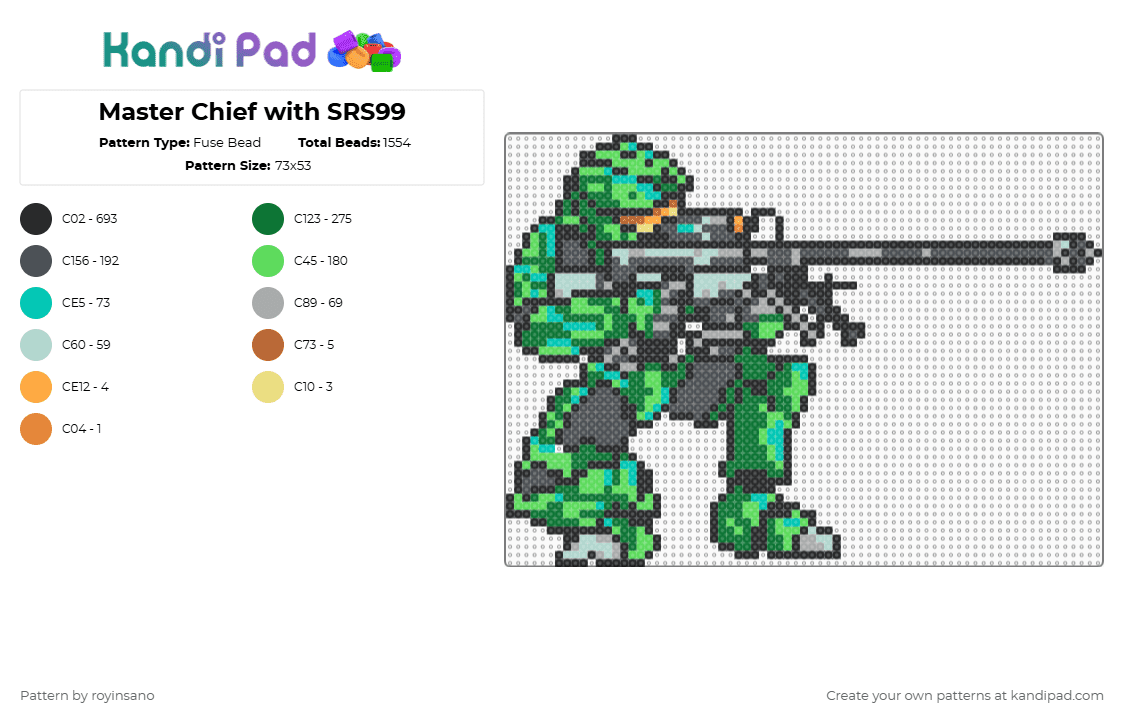 Master Chief with SRS99 - Fuse Bead Pattern by royinsano on Kandi Pad - master chief,halo,black,purple,teal,green