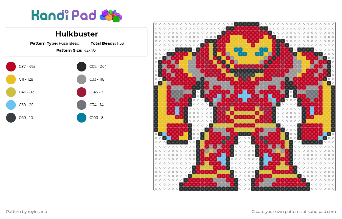 Hulkbuster - Fuse Bead Pattern by royinsano on Kandi Pad - red,yellow