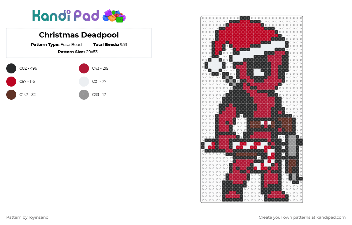 Christmas Deadpool - Fuse Bead Pattern by royinsano on Kandi Pad - black,red