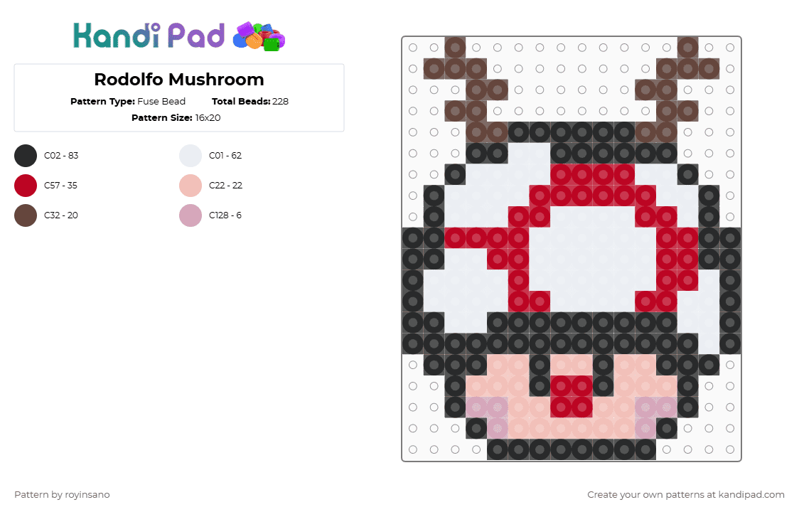 Rodolfo Mushroom - Fuse Bead Pattern by royinsano on Kandi Pad - brown,red,beige