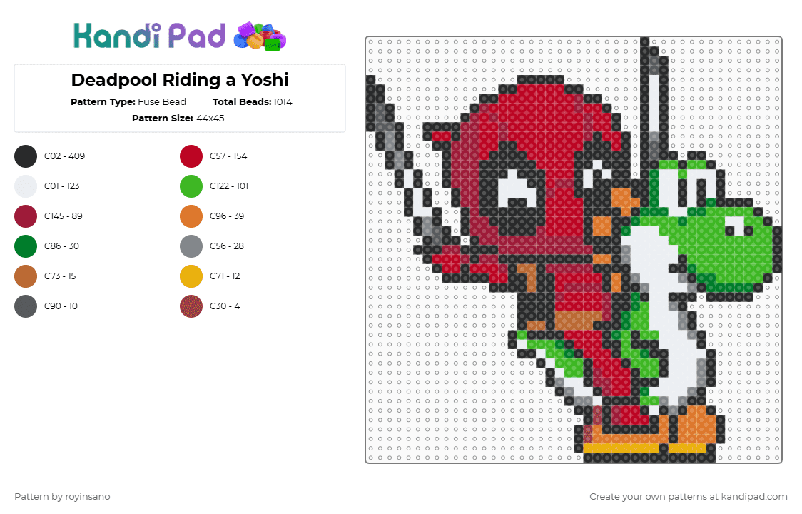 Deadpool Riding a Yoshi - Fuse Bead Pattern by royinsano on Kandi Pad - red,green