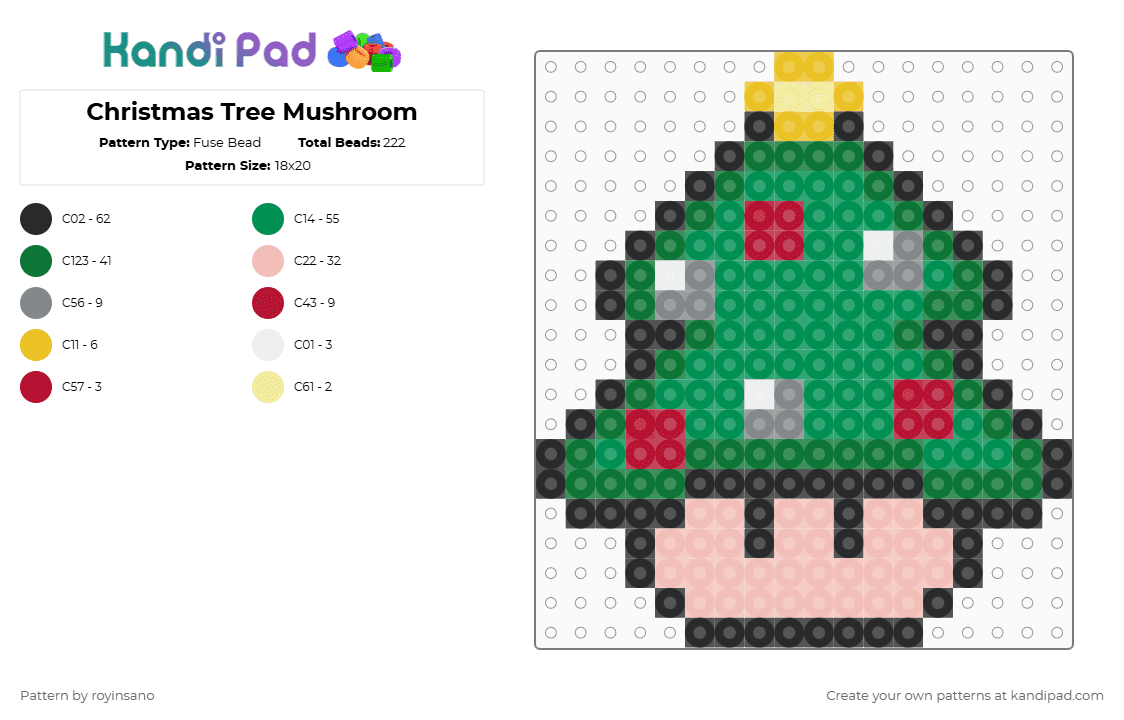 Christmas Tree Mushroom - Fuse Bead Pattern by royinsano on Kandi Pad - beige,green