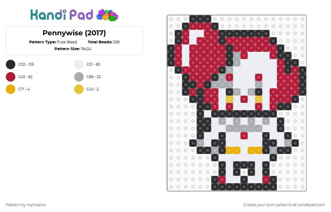 Pennywise (2017) - Fuse Bead Pattern by royinsano on Kandi Pad - red