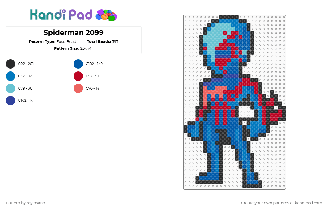 Spiderman 2099 - Fuse Bead Pattern by royinsano on Kandi Pad - red,blue