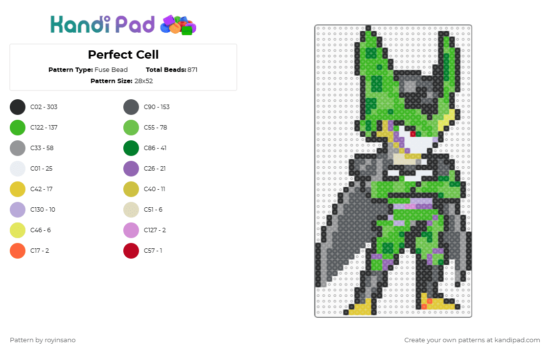Perfect Cell - Fuse Bead Pattern by royinsano on Kandi Pad - gray,green