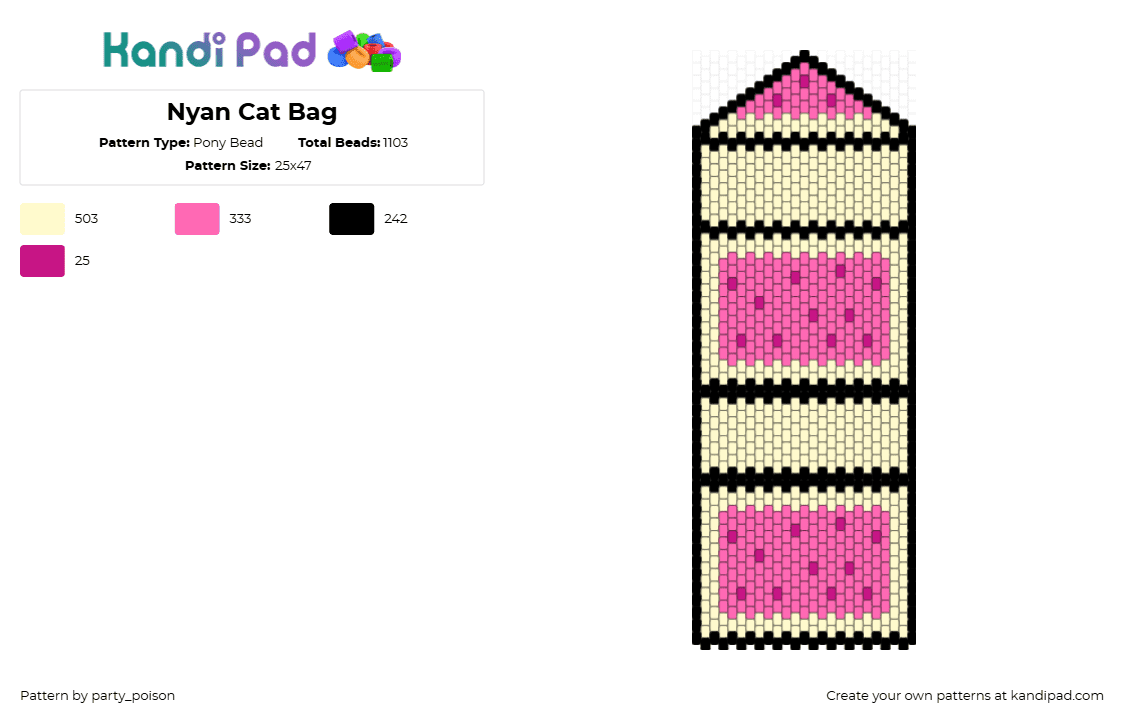 Nyan Cat Bag - Pony Bead Pattern by party_poison on Kandi Pad - yellow,pink,nyan cat,cat,pop tart,bag,meme,poptart,nyan