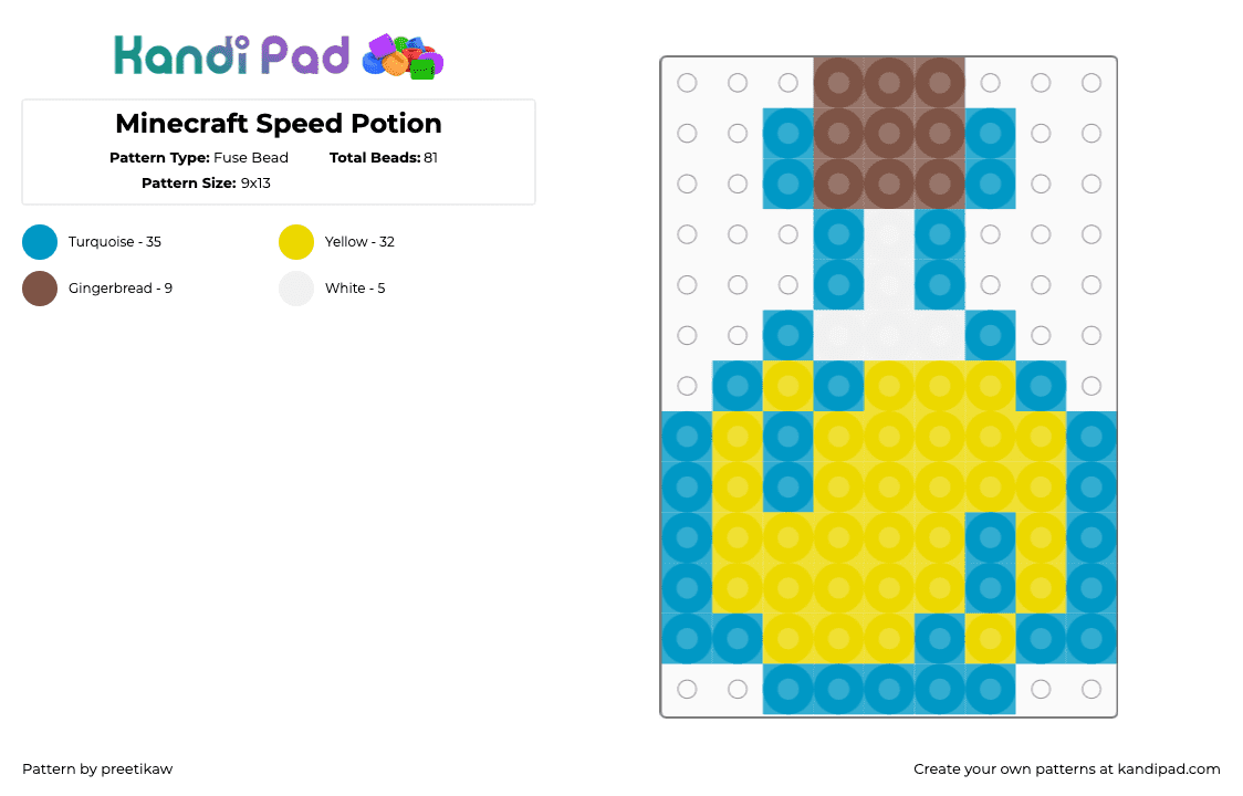 Minecraft Speed Potion - Fuse Bead Pattern by preetikaw on Kandi Pad - light blue,yellow