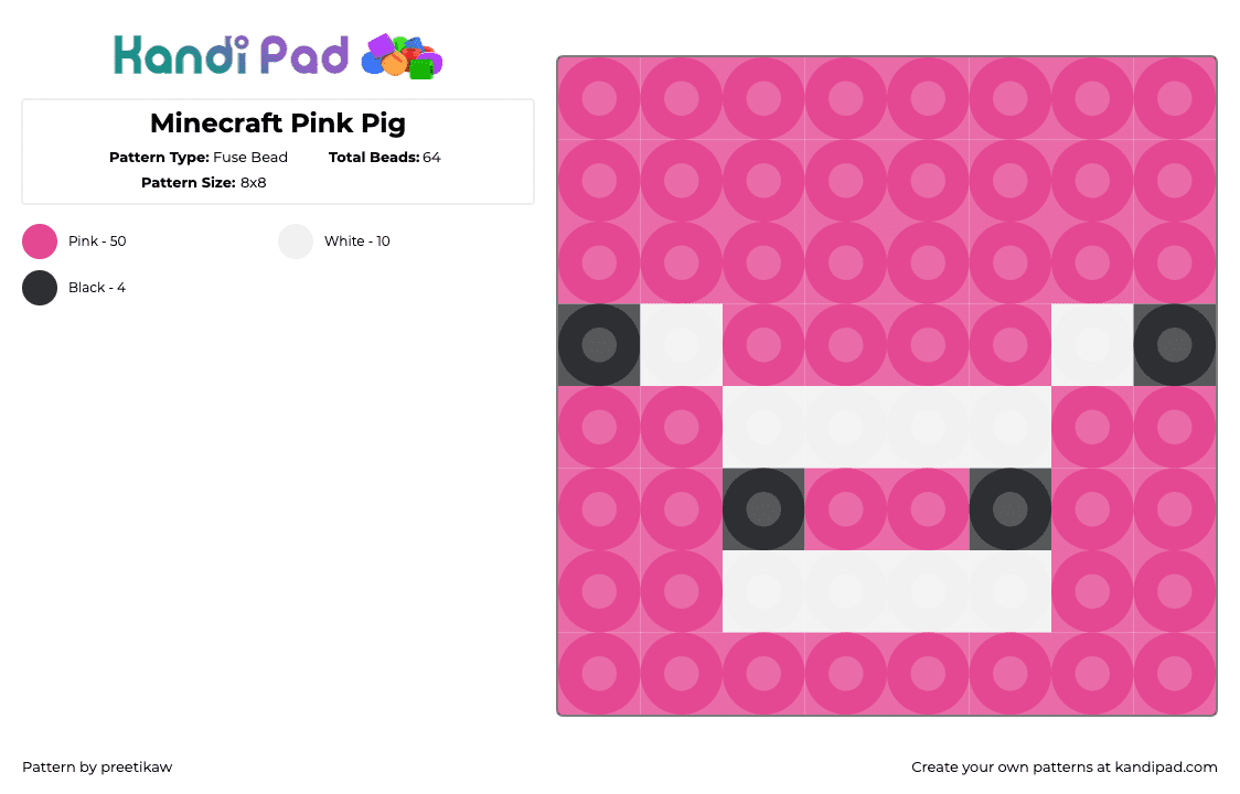 Minecraft Pink Pig - Fuse Bead Pattern by preetikaw on Kandi Pad - 