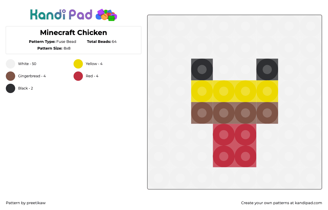 Minecraft Chicken - Fuse Bead Pattern by preetikaw on Kandi Pad - 