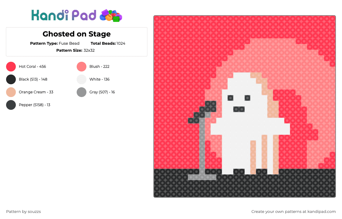 Ghosted on Stage - Fuse Bead Pattern by souzzs on Kandi Pad - red,ghost,characters,art,cartoon,halloween