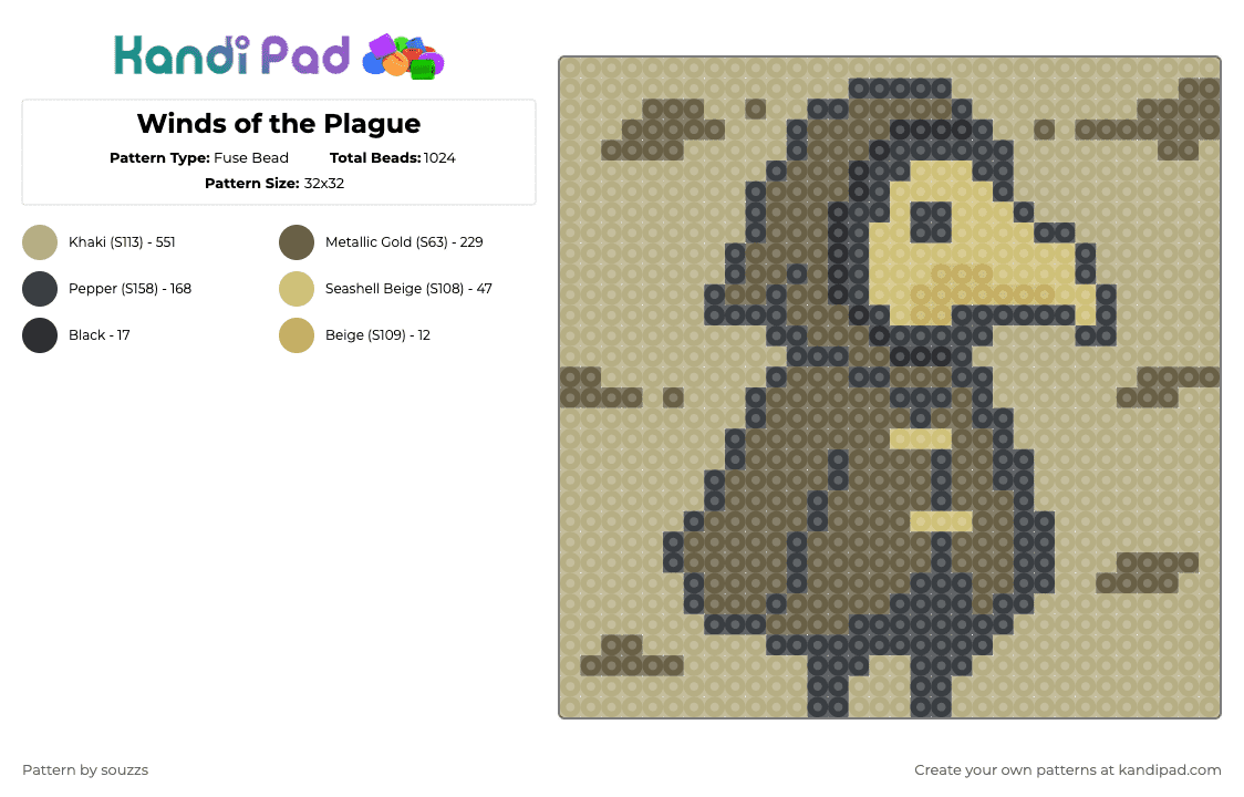 Winds of the Plague - Fuse Bead Pattern by souzzs on Kandi Pad - beige,tan,plague doctor,cartoons,art,characters