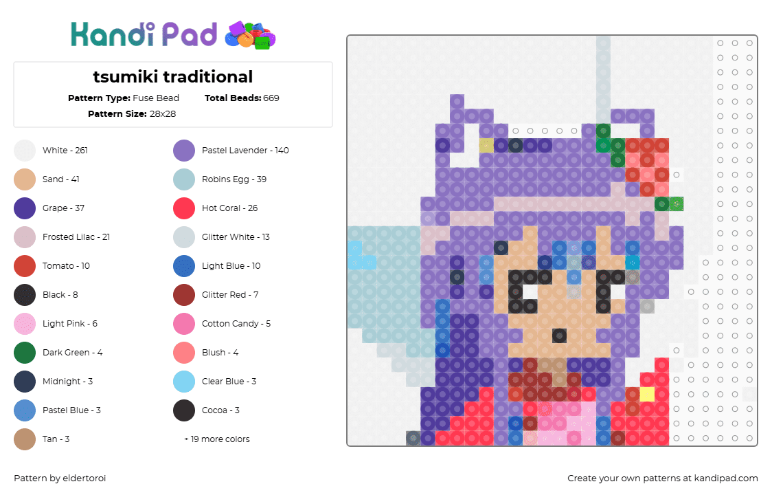 tsumiki traditional - Fuse Bead Pattern by eldertoroi on Kandi Pad - 