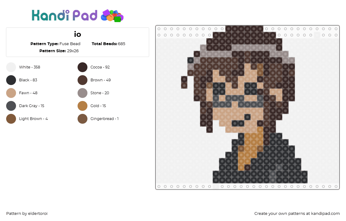 io - Fuse Bead Pattern by eldertoroi on Kandi Pad - white,brown