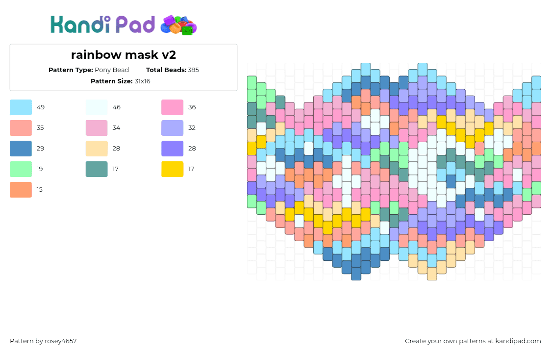 rainbow mask v2 - Pony Bead Pattern by rosey4657 on Kandi Pad - light blue,pink,beige