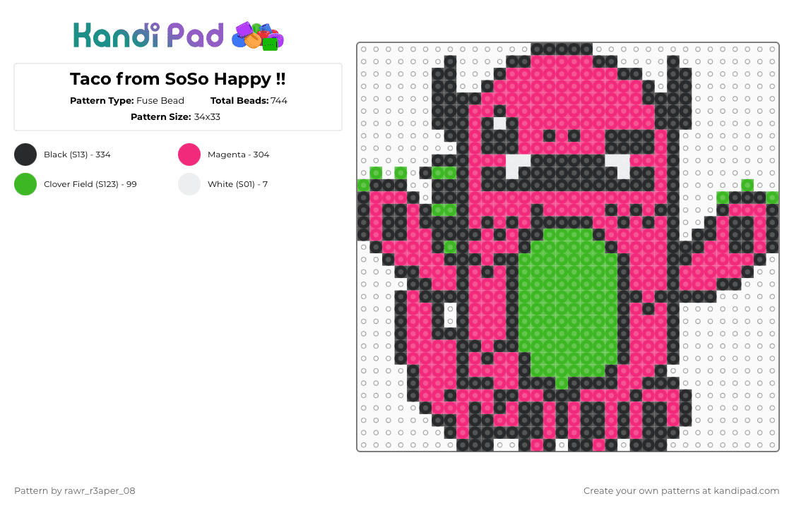 Taco from SoSo Happy !! - Fuse Bead Pattern by rawr_r3aper_08 on Kandi Pad - pink