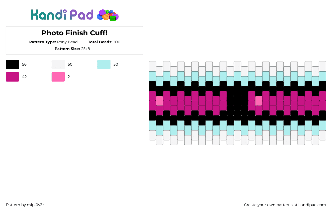 Photo Finish Cuff! - Pony Bead Pattern by mlpl0v3r on Kandi Pad - light blue,pink,photofinish,mlp,mylittlepony,cuff