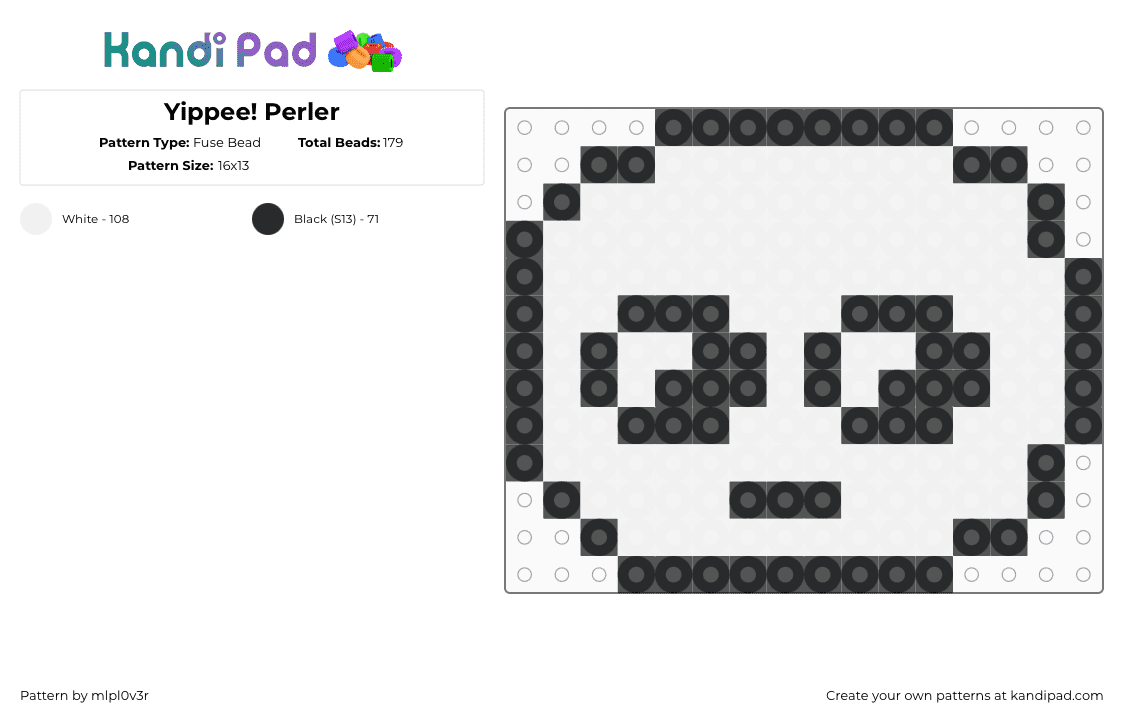 Yippee! Perler - Fuse Bead Pattern by mlpl0v3r on Kandi Pad - black,white,yippee,perler