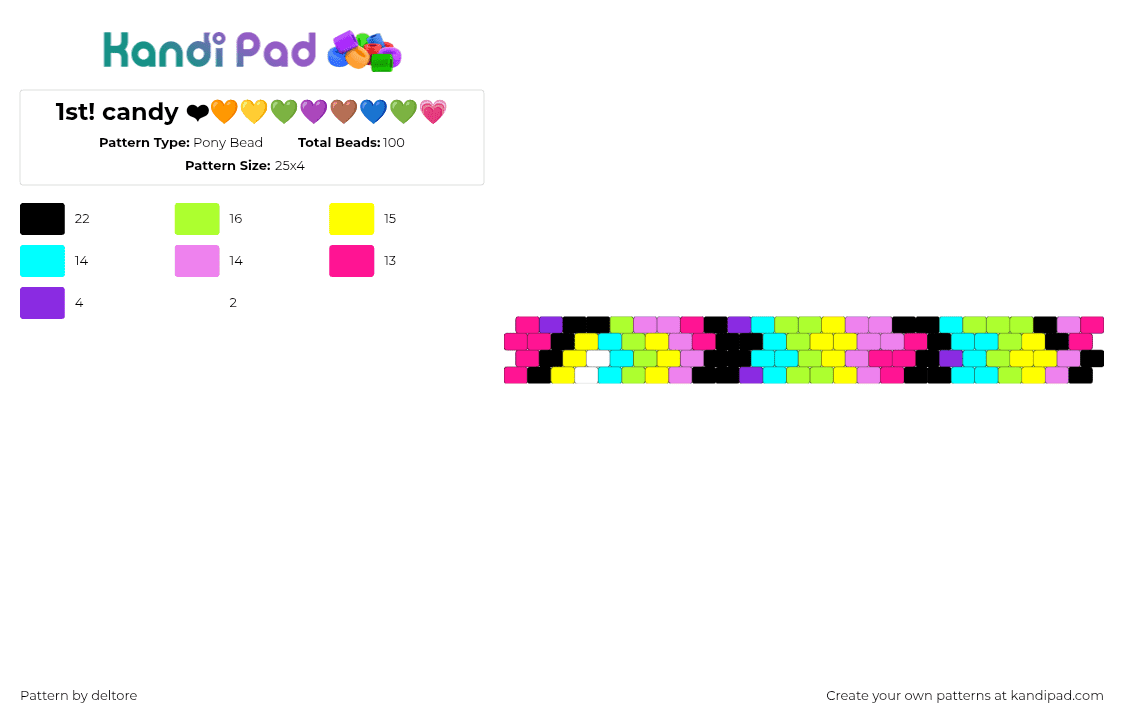 1st! candy ❤🧡💛💚💜🤎💙💚💗 - Pony Bead Pattern by deltore on Kandi Pad - 