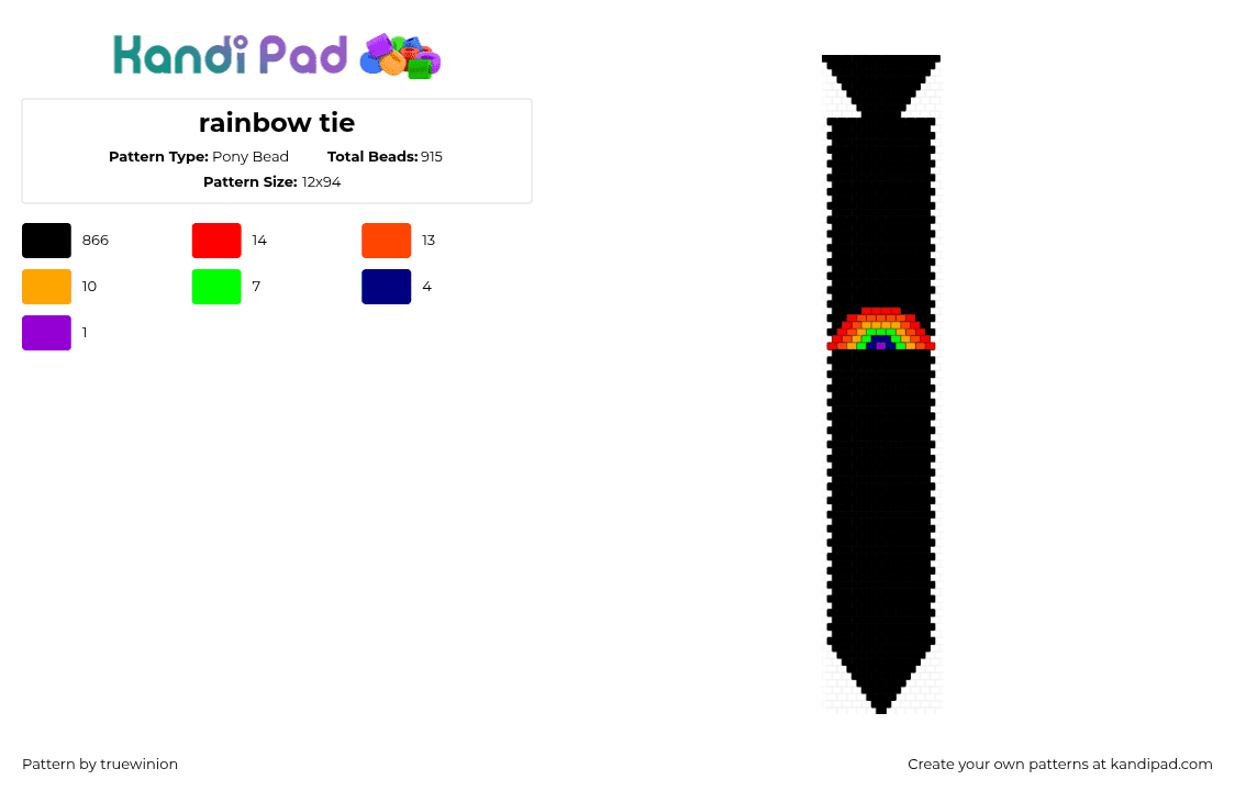 rainbow tie - Pony Bead Pattern by truewinion on Kandi Pad - black,red