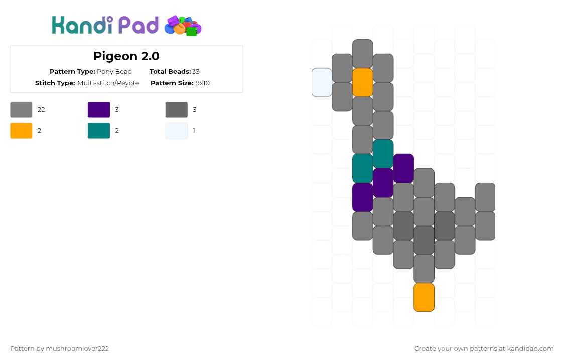 Pigeon 2.0 - Pony Bead Pattern by mushroomlover222 on Kandi Pad - gray