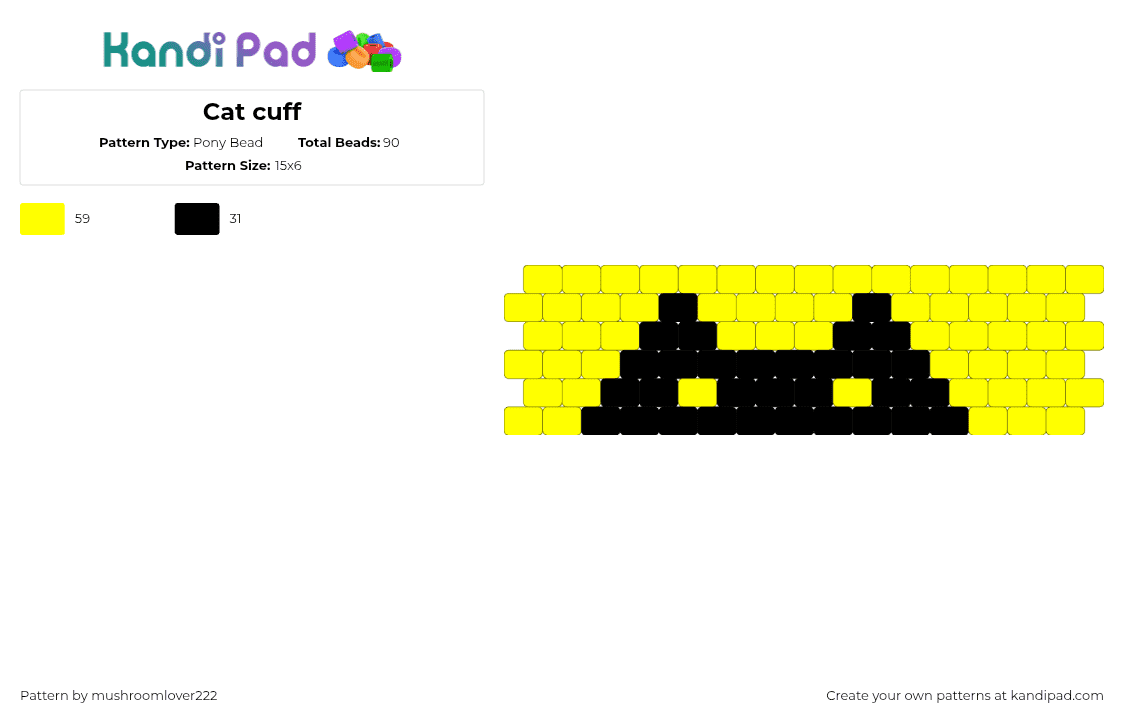 Cat cuff - Pony Bead Pattern by mushroomlover222 on Kandi Pad - black,yellow