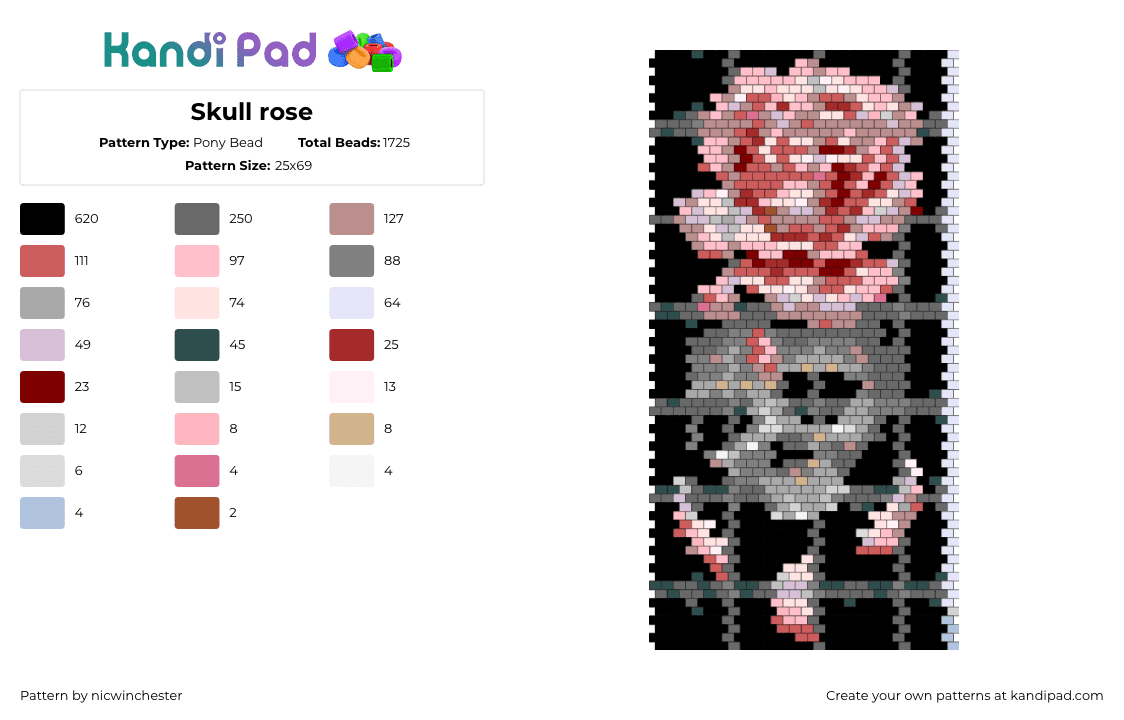 Skull rose - Pony Bead Pattern by nicwinchester on Kandi Pad - 