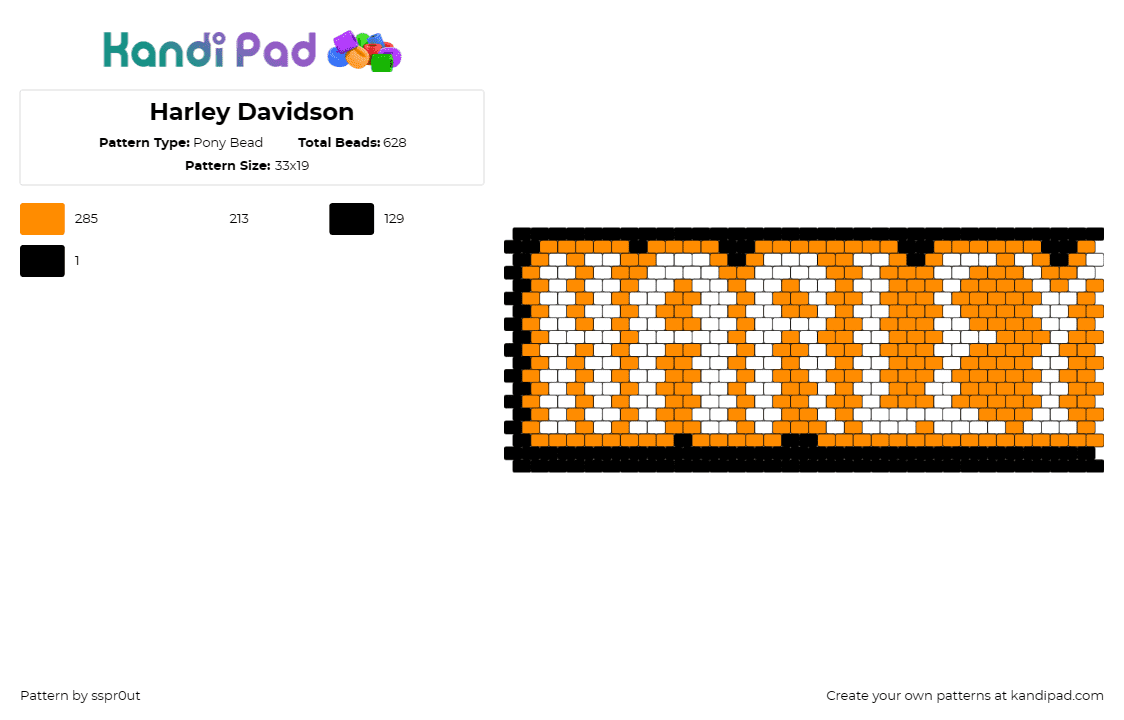 Harley Davidson - Pony Bead Pattern by sspr0ut on Kandi Pad - harley davidson,motorcycles,text,bold,orange,white