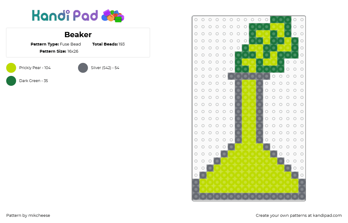 Beaker - Fuse Bead Pattern by mikcheese on Kandi Pad - gray,green