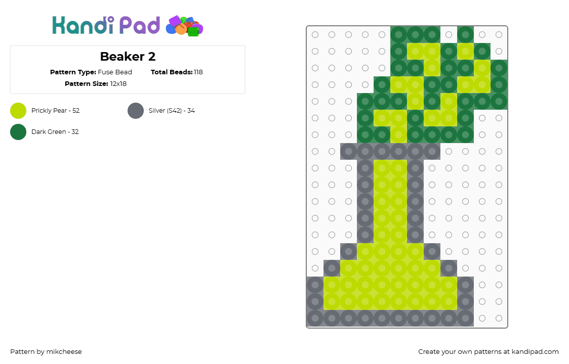 Beaker 2 - Fuse Bead Pattern by mikcheese on Kandi Pad - gray,green