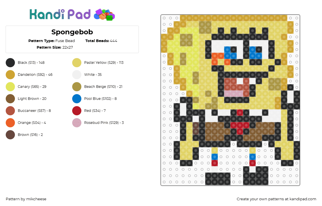 Spongebob - Fuse Bead Pattern by mikcheese on Kandi Pad - orange,yellow,spongebob,nick,cartoon