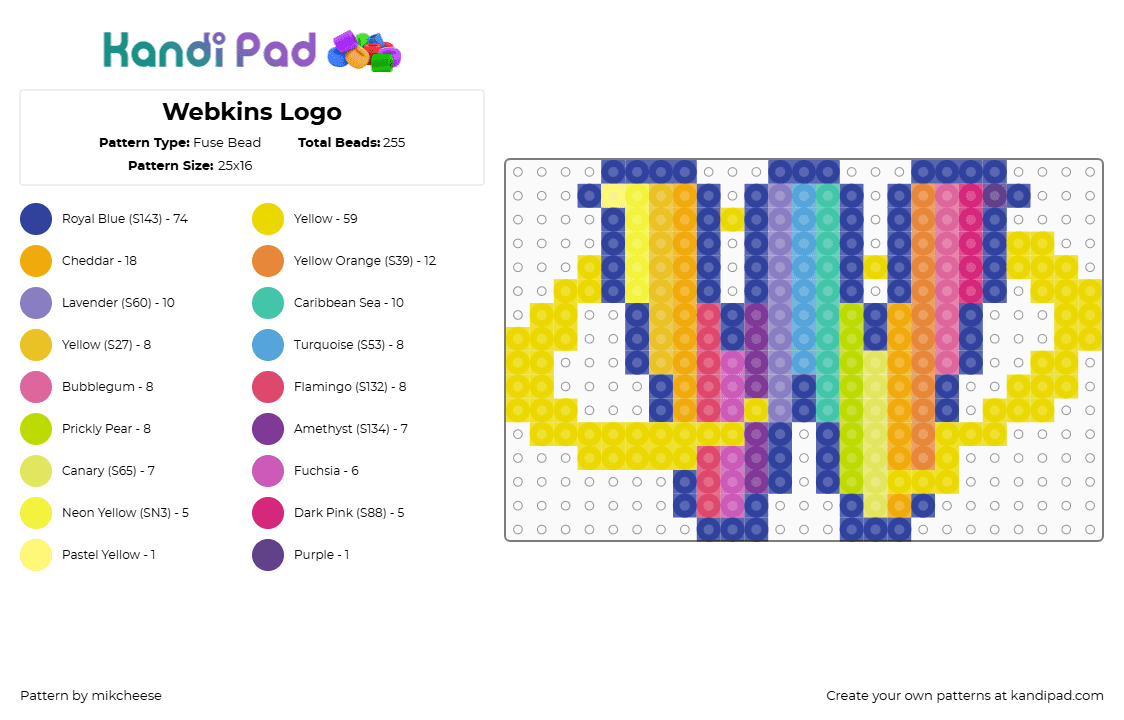 Webkins Logo - Fuse Bead Pattern by mikcheese on Kandi Pad - purple,yellow,orange,pink