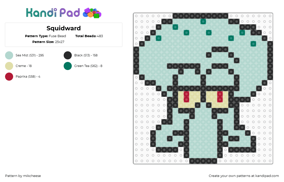 Squidward - Fuse Bead Pattern by mikcheese on Kandi Pad - light blue,squidward,spongebob,patrick,cartoon