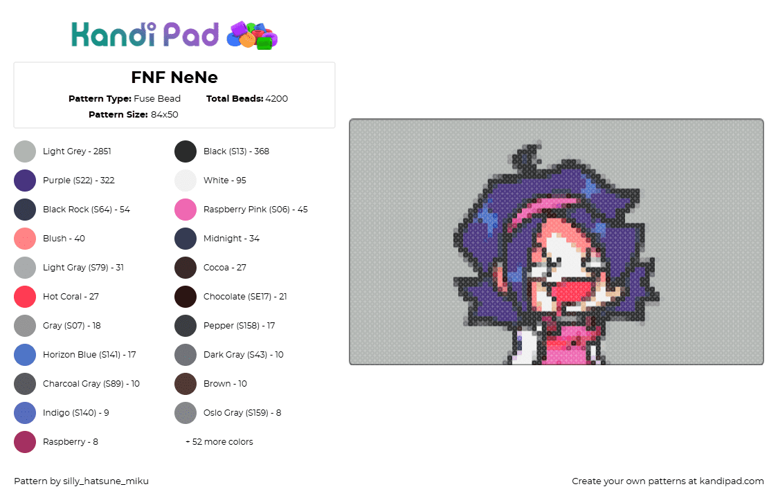 FNF NeNe Fuse Bead Pattern - Kandi Pad | Kandi Patterns, Fuse Bead ...