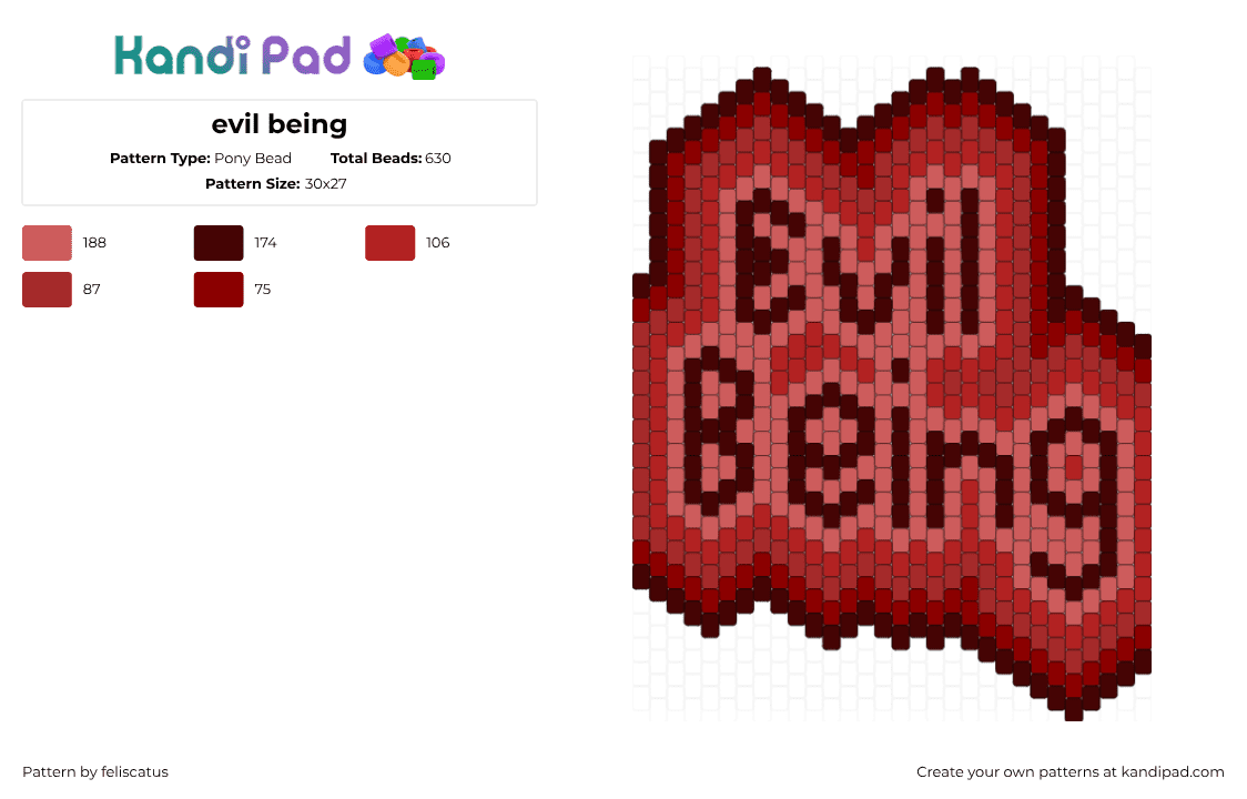 evil being - Pony Bead Pattern by feliscatus on Kandi Pad - brown,red