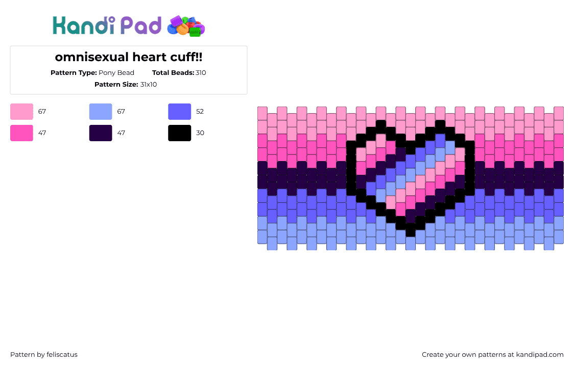 omnisexual heart cuff!! - Pony Bead Pattern by echo_the_cat on Kandi Pad - pink,light blue