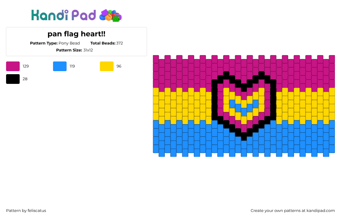 pan flag heart!! - Pony Bead Pattern by feliscatus on Kandi Pad - pink,light blue