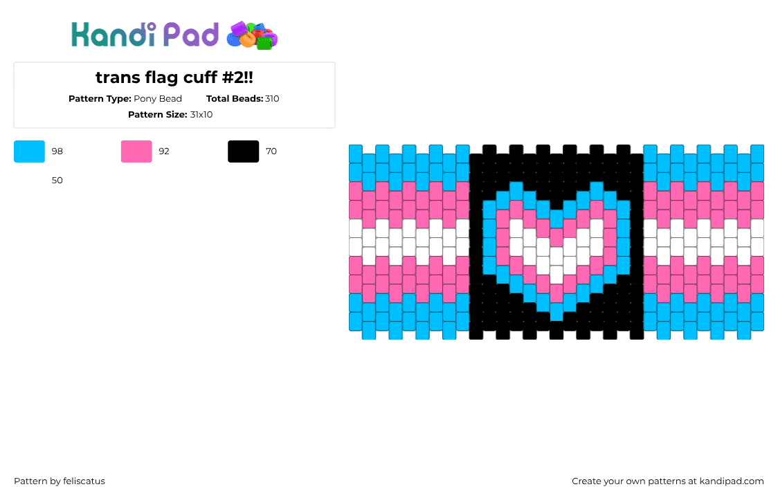 trans flag cuff #2!! - Pony Bead Pattern by feliscatus on Kandi Pad - light blue,pink