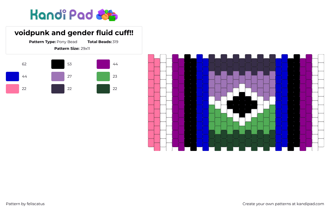 voidpunk and gender fluid cuff!! - Pony Bead Pattern by echo_the_cat on Kandi Pad - pink
