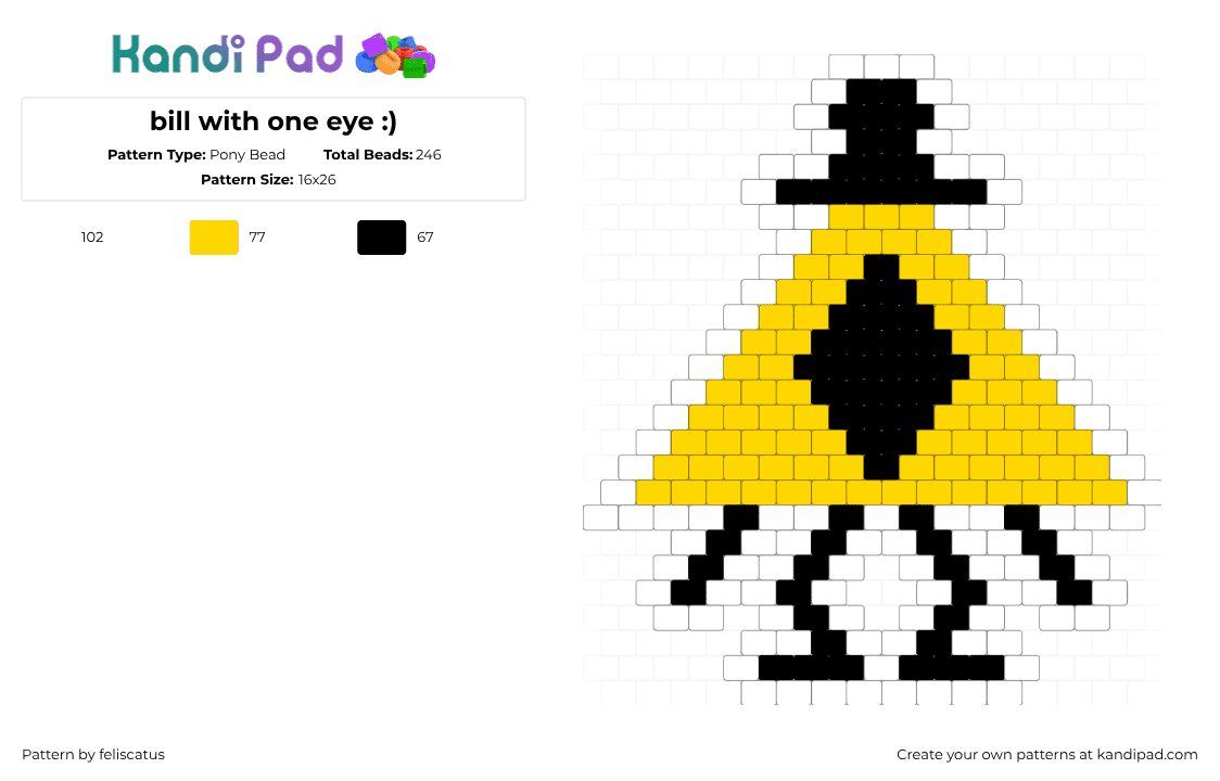 bill with one eye :) - Pony Bead Pattern by feliscatus on Kandi Pad - yellow,white