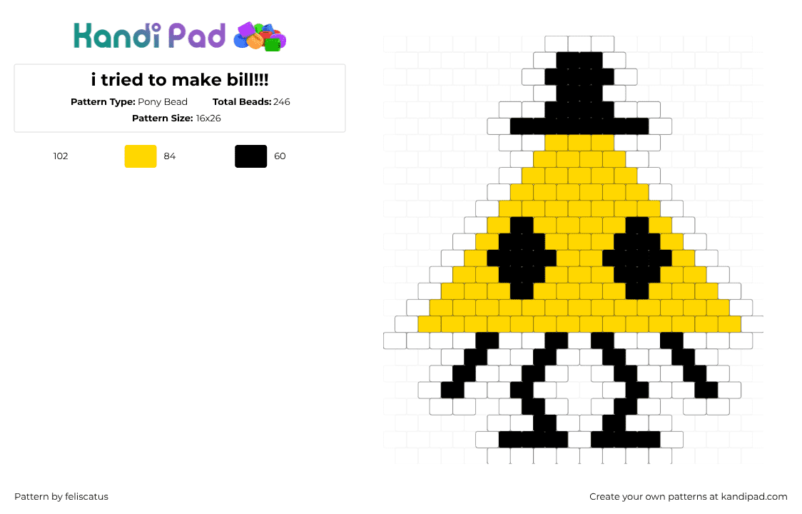 i tried to make bill!!! - Pony Bead Pattern by feliscatus on Kandi Pad - yellow,white